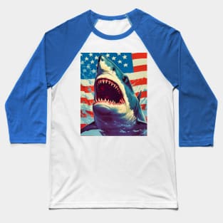 American Flag Patriotism and Freedom Great White Shark Baseball T-Shirt